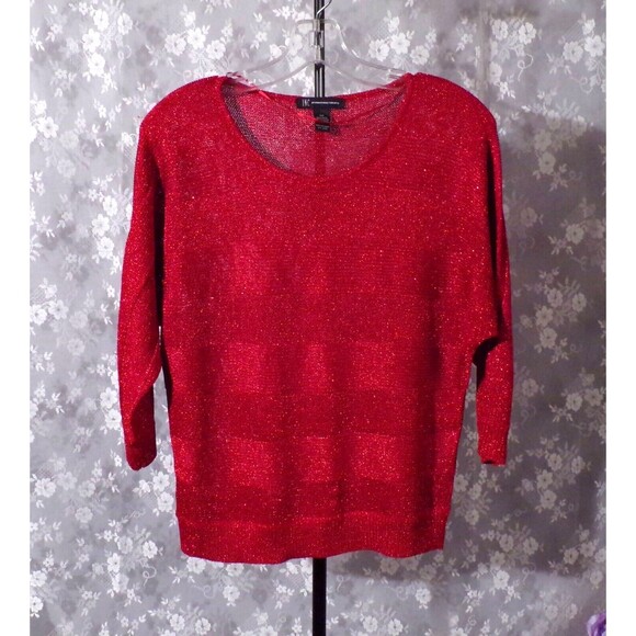 Vintage 2000s Red Knit Top Lurex Sparkle Stripe Holiday Cocktail Size Small - Picture 1 of 7